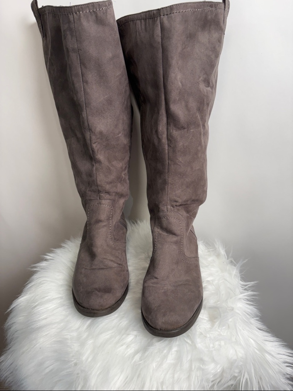 Source Unknown Over-the-Knee Suede Boots in Taupe